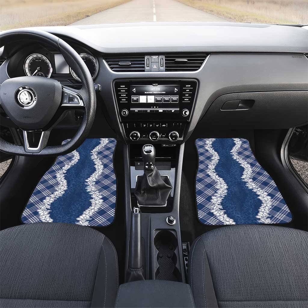 Hawaii Aloha Plumeria Lei Navy Palaka Car Mats - Polynesian Pride