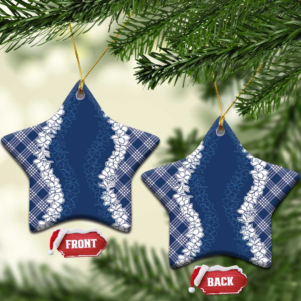 Hawaii Aloha Plumeria Lei Navy Palaka Ceramic Ornament - Polynesian Pride