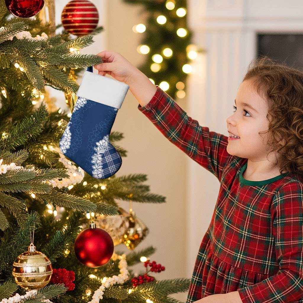 Hawaii Aloha Plumeria Lei Navy Palaka Christmas Stocking - Polynesian Pride