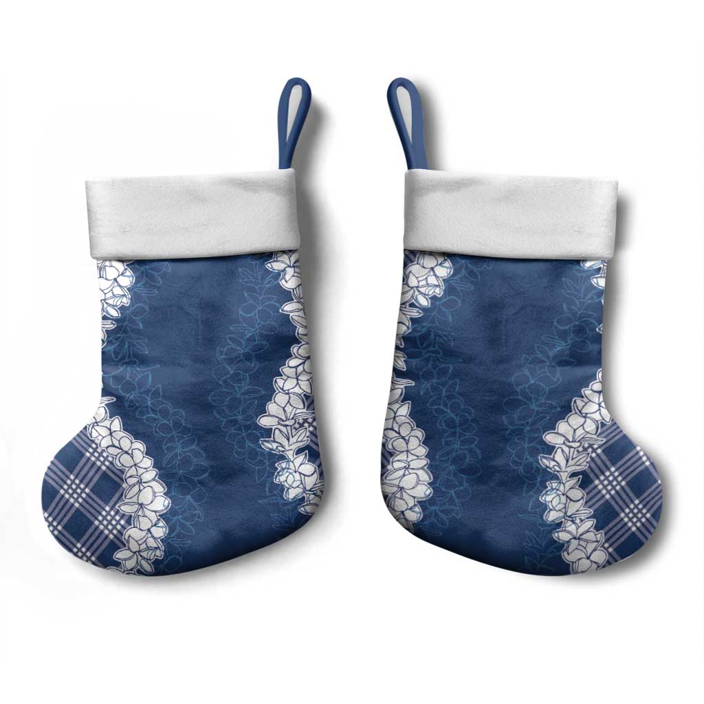 Hawaii Aloha Plumeria Lei Navy Palaka Christmas Stocking - Polynesian Pride