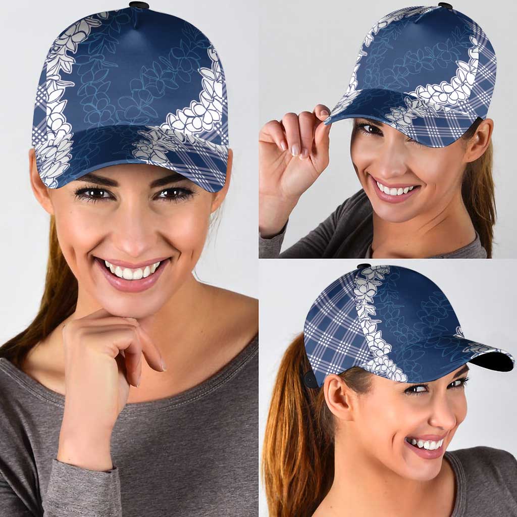 Hawaii Aloha Plumeria Lei Navy Palaka Classic Cap - Polynesian Pride