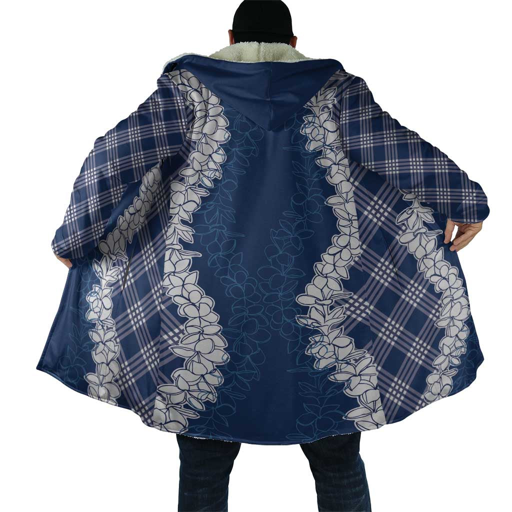 Hawaii Aloha Plumeria Lei Navy Palaka Cloak - Polynesian Pride