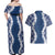 Hawaii Aloha Plumeria Lei Navy Palaka Couples Matching Off Shoulder Maxi Dress and Hawaiian Shirt - Polynesian Pride