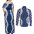 Hawaii Aloha Plumeria Lei Navy Palaka Couples Matching Off Shoulder Maxi Dress and Long Sleeve Button Shirt - Polynesian Pride