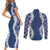 Hawaii Aloha Plumeria Lei Navy Palaka Couples Matching Short Sleeve Bodycon Dress and Long Sleeve Button Shirt - Polynesian Pride