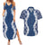 Hawaii Aloha Plumeria Lei Navy Palaka Couples Matching Summer Maxi Dress and Hawaiian Shirt - Polynesian Pride