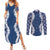 Hawaii Aloha Plumeria Lei Navy Palaka Couples Matching Summer Maxi Dress and Long Sleeve Button Shirt - Polynesian Pride