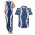 Hawaii Aloha Plumeria Lei Navy Palaka Couples Matching Tank Maxi Dress and Hawaiian Shirt - Polynesian Pride