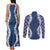 Hawaii Aloha Plumeria Lei Navy Palaka Couples Matching Tank Maxi Dress and Long Sleeve Button Shirt - Polynesian Pride