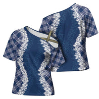 Hawaii Aloha Plumeria Lei Navy Palaka Cross Shoulder Shirt - Polynesian Pride