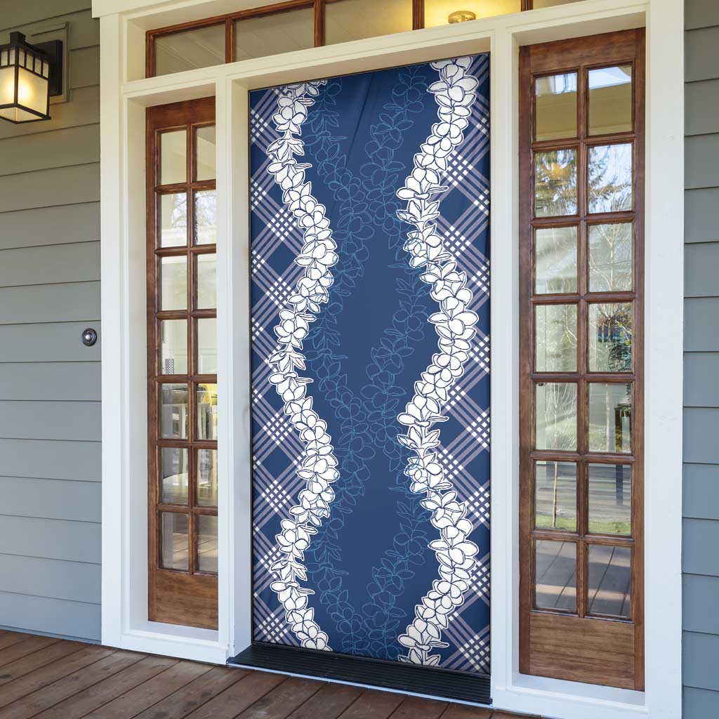 Hawaii Aloha Plumeria Lei Navy Palaka Door Cover - Polynesian Pride