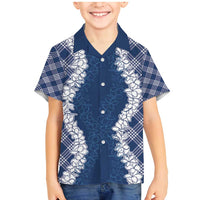 Hawaii Aloha Plumeria Lei Navy Palaka Family Matching Mermaid Dress and Hawaiian Shirt - Polynesian Pride