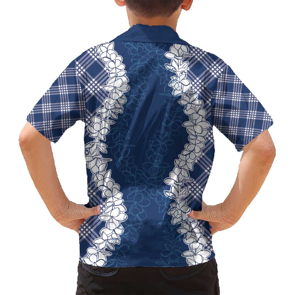 Hawaii Aloha Plumeria Lei Navy Palaka Family Matching Puletasi and Hawaiian Shirt LT7 - Polynesian Pride