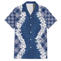 Hawaii Aloha Plumeria Lei Navy Palaka Family Matching Short Sleeve Bodycon Dress and Hawaiian Shirt - Polynesian Pride
