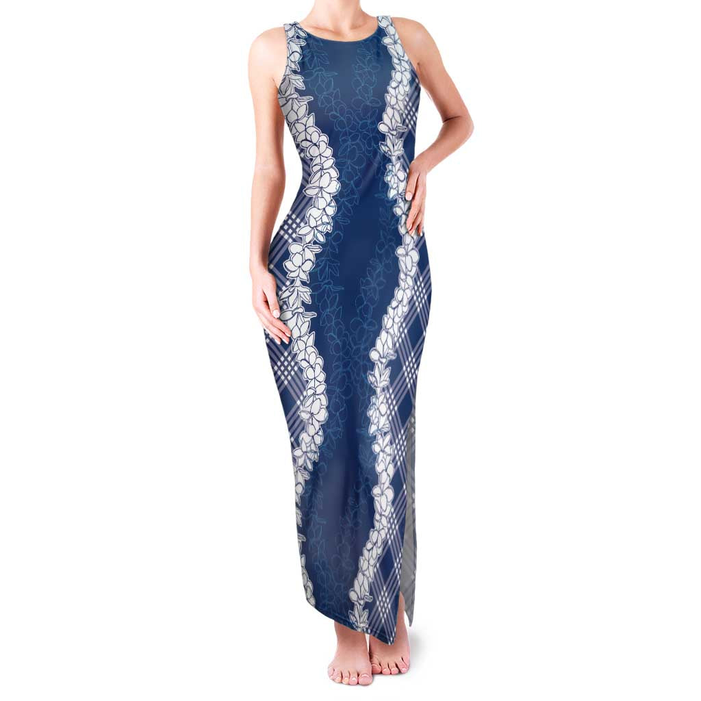 Hawaii Aloha Plumeria Lei Navy Palaka Family Matching Tank Maxi Dress and Hawaiian Shirt - Polynesian Pride