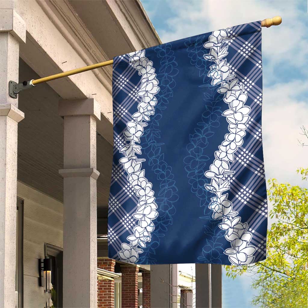 Hawaii Aloha Plumeria Lei Navy Palaka Garden Flag - Polynesian Pride
