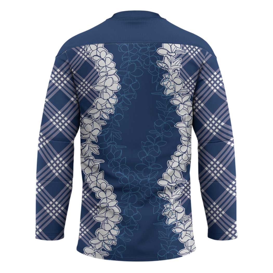 Hawaii Aloha Plumeria Lei Navy Palaka Hockey Jersey - Polynesian Pride