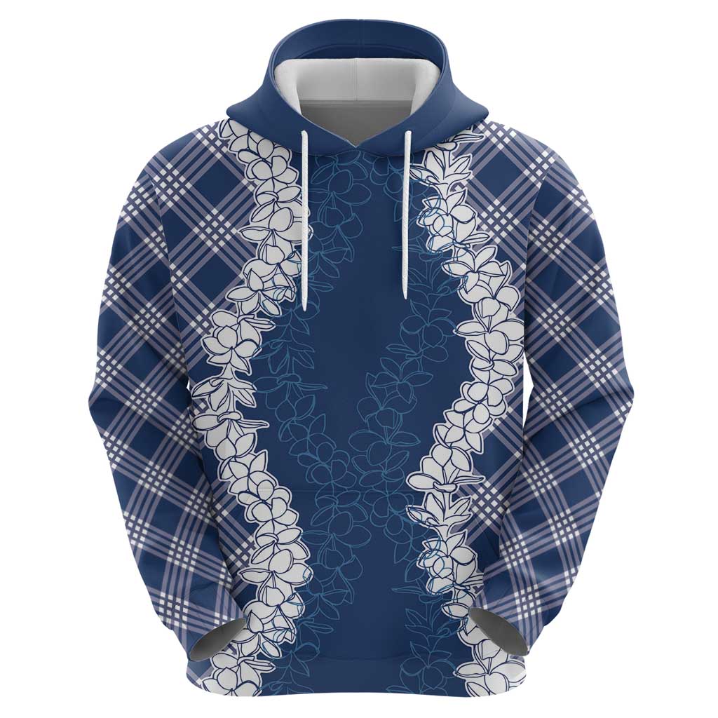 Hawaii Aloha Plumeria Lei Navy Palaka Hoodie - Polynesian Pride