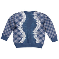 Hawaii Aloha Plumeria Lei Navy Palaka Kid Ugly Christmas Sweater - Polynesian Pride