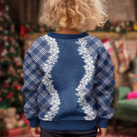 Hawaii Aloha Plumeria Lei Navy Palaka Kid Ugly Christmas Sweater - Polynesian Pride