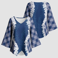 Hawaii Aloha Plumeria Lei Navy Palaka Kimono Sleeve Blouse - Polynesian Pride