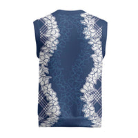Hawaii Aloha Plumeria Lei Navy Palaka Christmas Knitted V-Neck Vest - Polynesian Pride