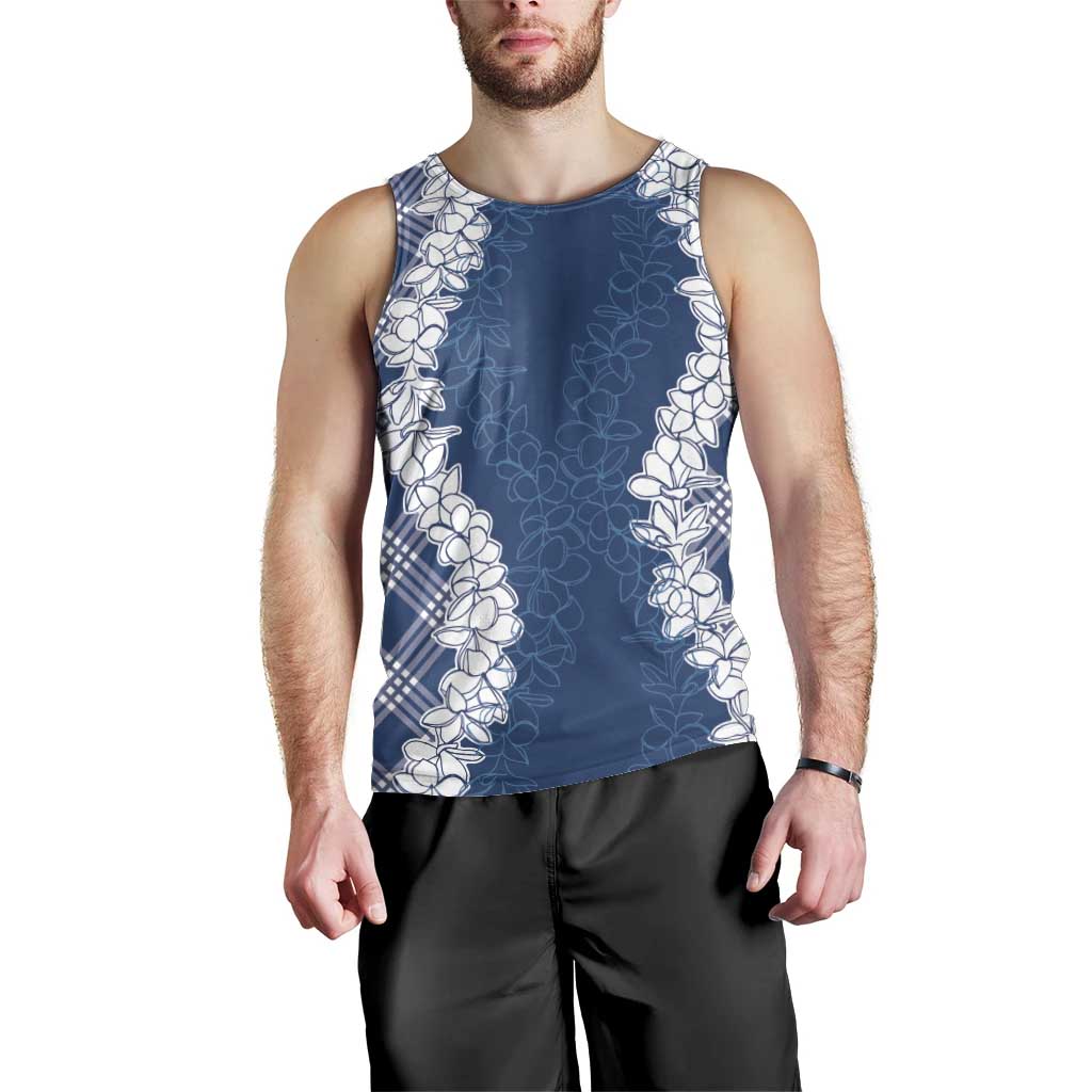 Hawaii Aloha Plumeria Lei Navy Palaka Men Tank Top - Polynesian Pride