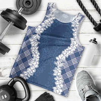 Hawaii Aloha Plumeria Lei Navy Palaka Men Tank Top - Polynesian Pride