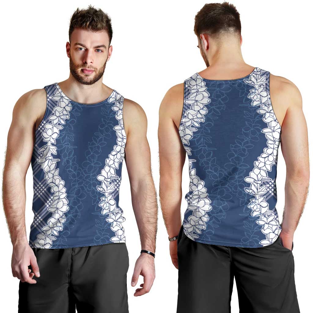 Hawaii Aloha Plumeria Lei Navy Palaka Men Tank Top - Polynesian Pride