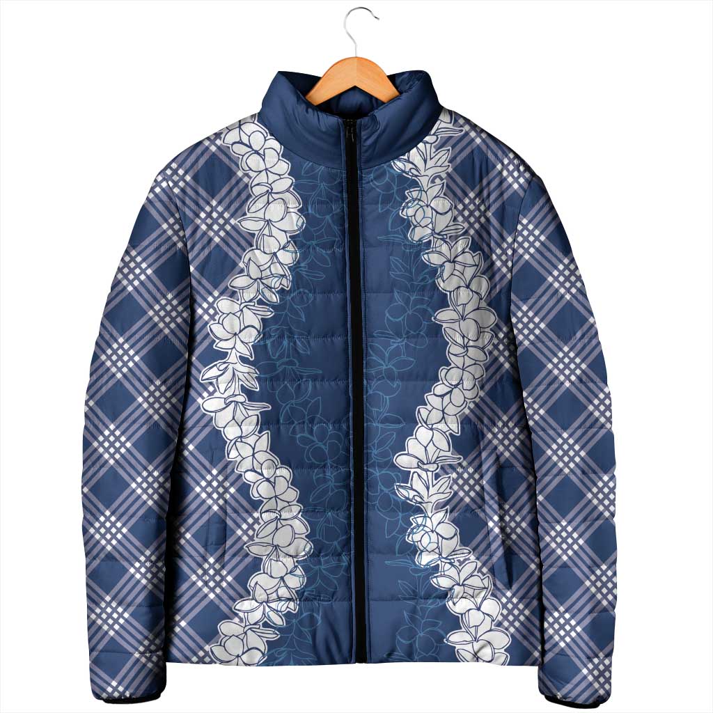 Hawaii Aloha Plumeria Lei Navy Palaka Padded Jacket - Polynesian Pride