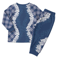 Hawaii Aloha Plumeria Lei Navy Palaka Christmas Pajama Set - Polynesian Pride