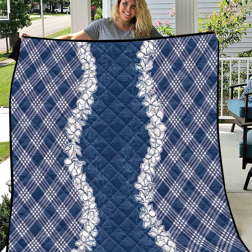 Hawaii Aloha Plumeria Lei Navy Palaka Quilt - Polynesian Pride