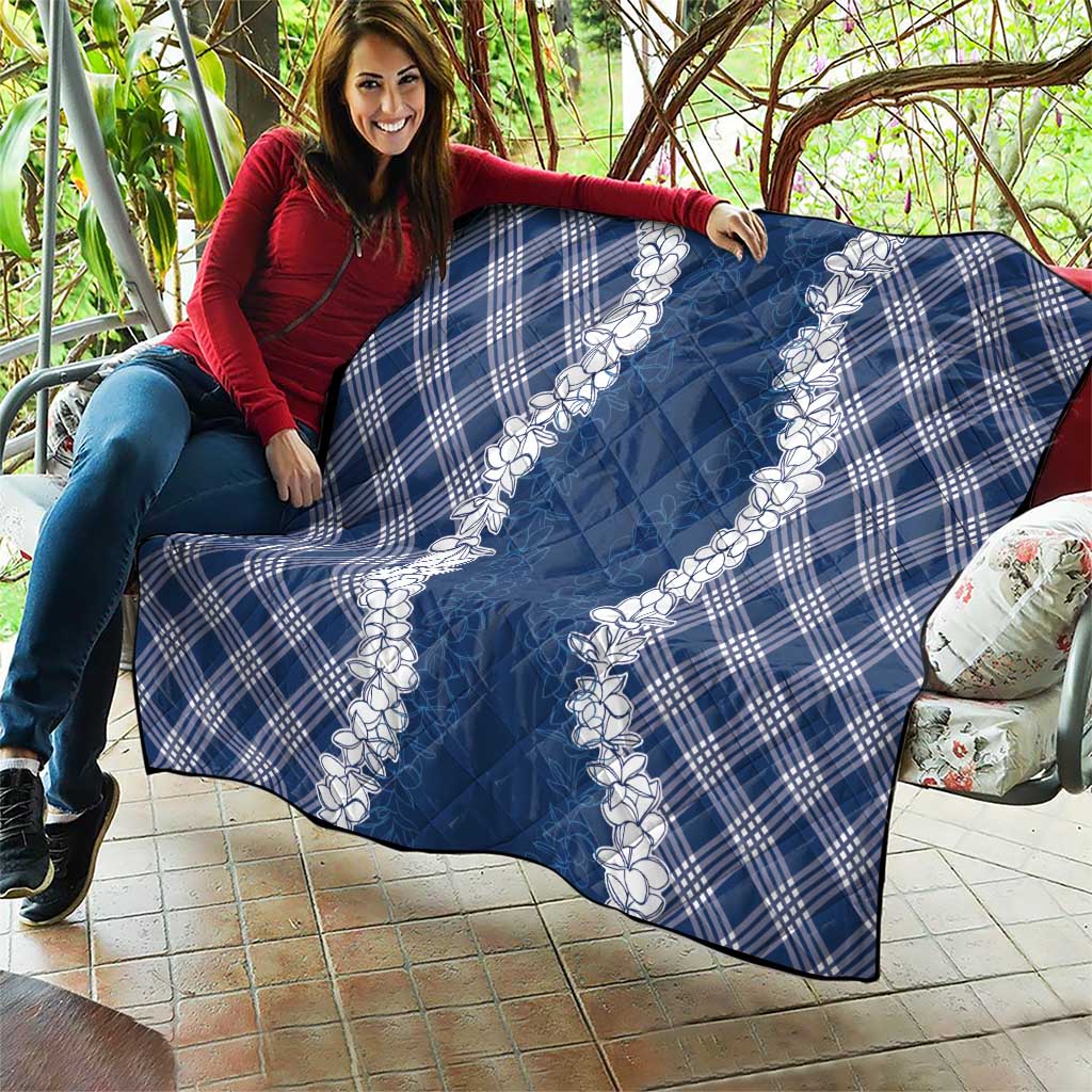 Hawaii Aloha Plumeria Lei Navy Palaka Quilt - Polynesian Pride