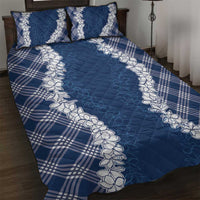 Hawaii Aloha Plumeria Lei Navy Palaka Quilt Bed Set - Polynesian Pride