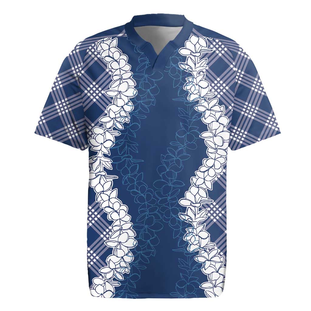 Hawaii Aloha Plumeria Lei Navy Palaka Rugby Jersey - Polynesian Pride