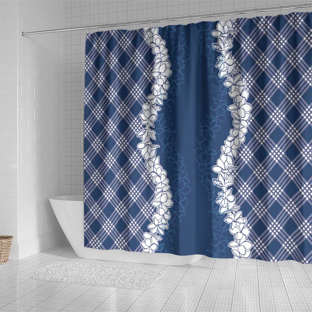 Hawaii Aloha Plumeria Lei Navy Palaka Shower Curtain - Polynesian Pride