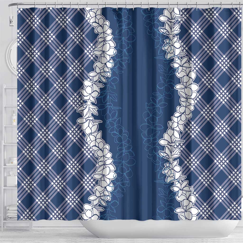 Hawaii Aloha Plumeria Lei Navy Palaka Shower Curtain - Polynesian Pride