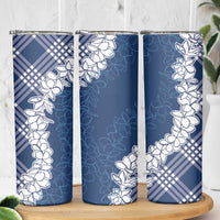Hawaii Aloha Plumeria Lei Navy Palaka Skinny Tumbler - Polynesian Pride