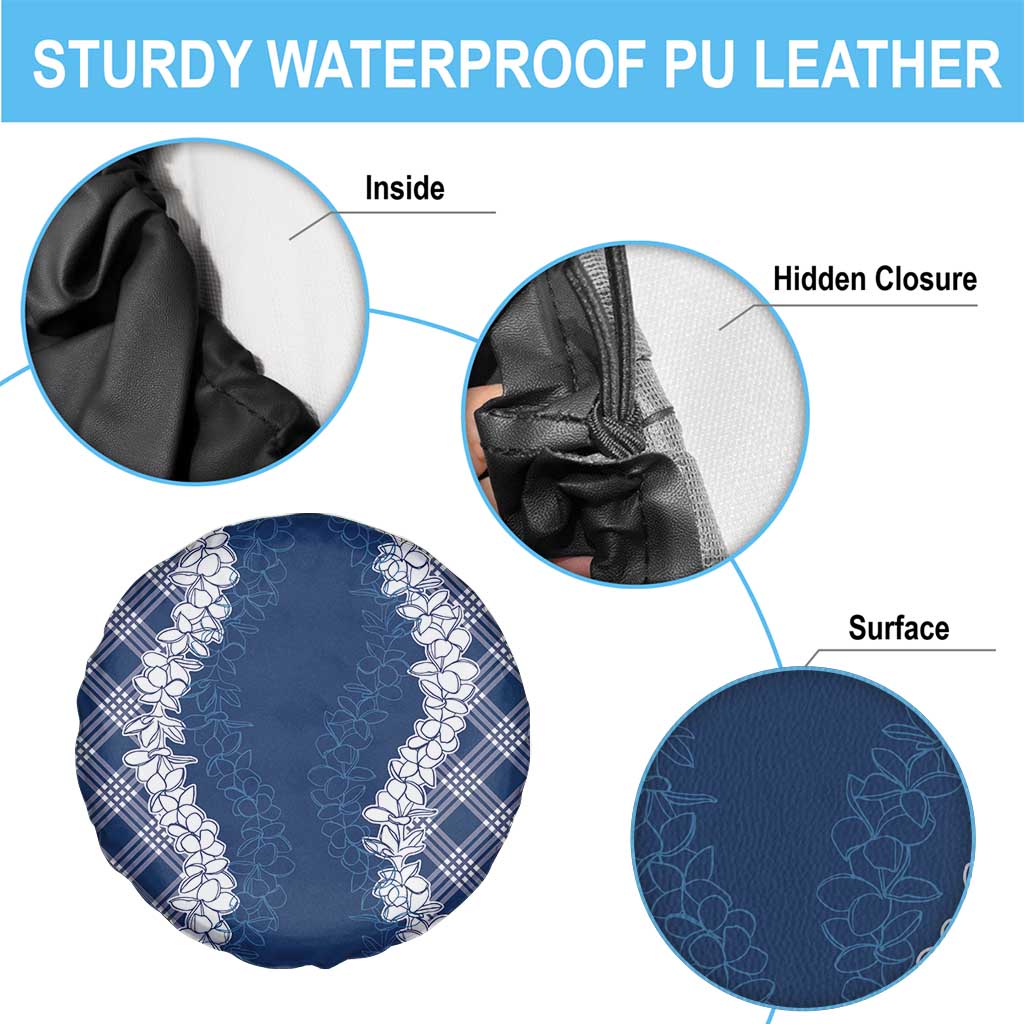 Hawaii Aloha Plumeria Lei Navy Palaka Spare Tire Cover - Polynesian Pride