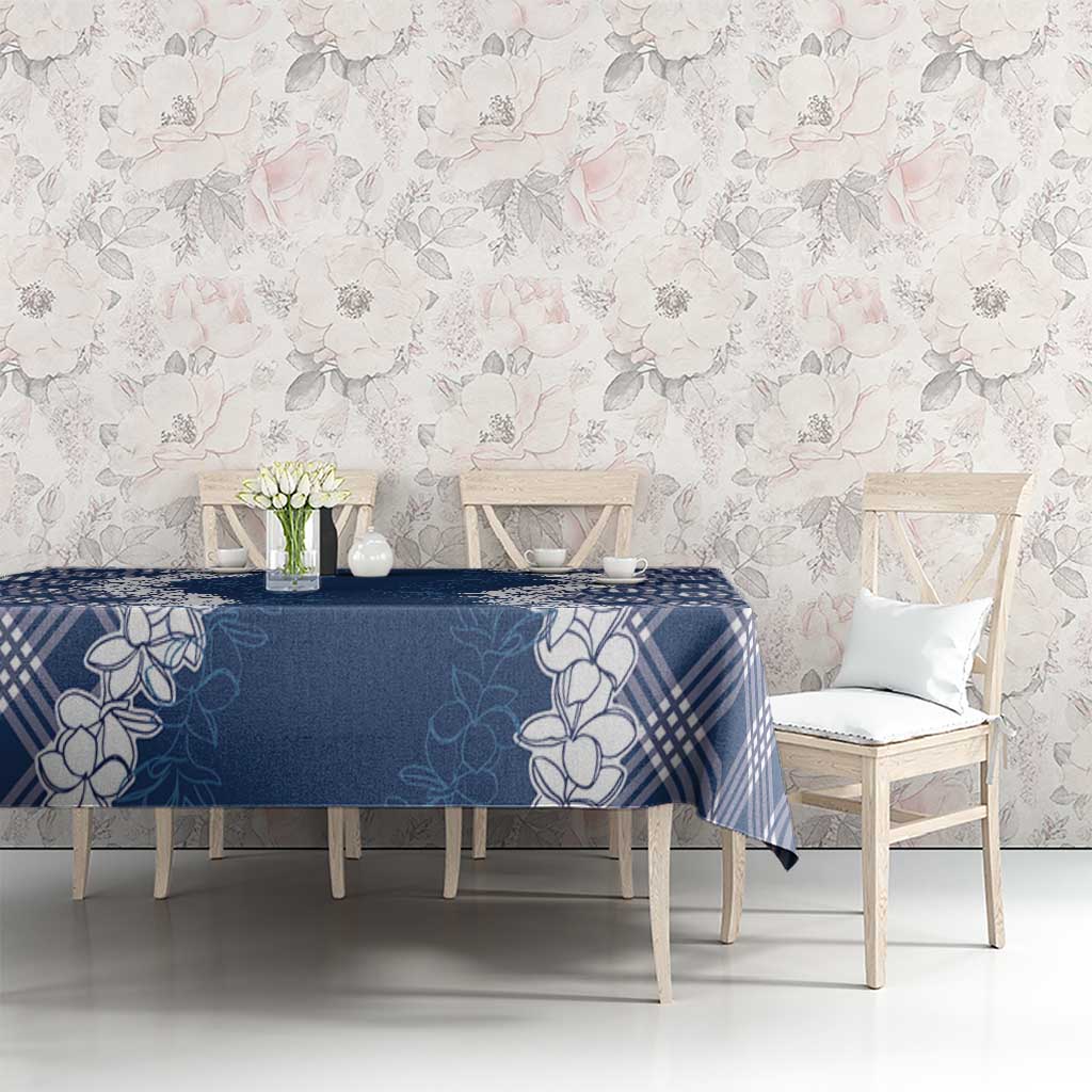 Hawaii Aloha Plumeria Lei Navy Palaka Tablecloth - Polynesian Pride
