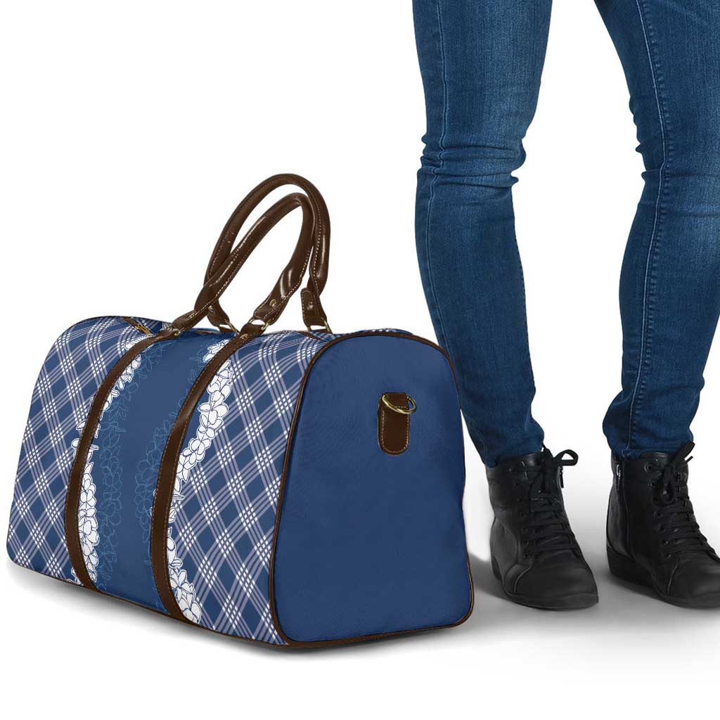 Hawaii Aloha Plumeria Lei Navy Palaka Travel Bag - Polynesian Pride