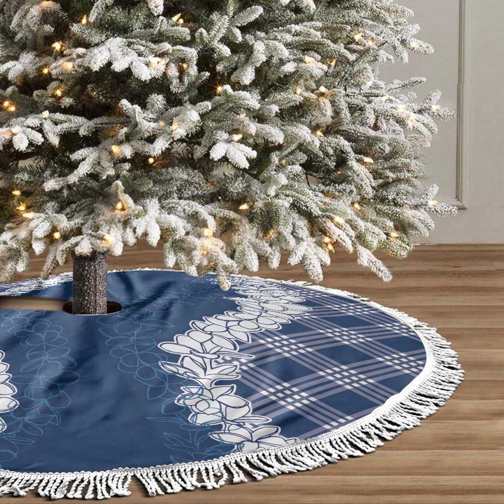 Hawaii Aloha Plumeria Lei Navy Palaka Tree Skirt - Polynesian Pride