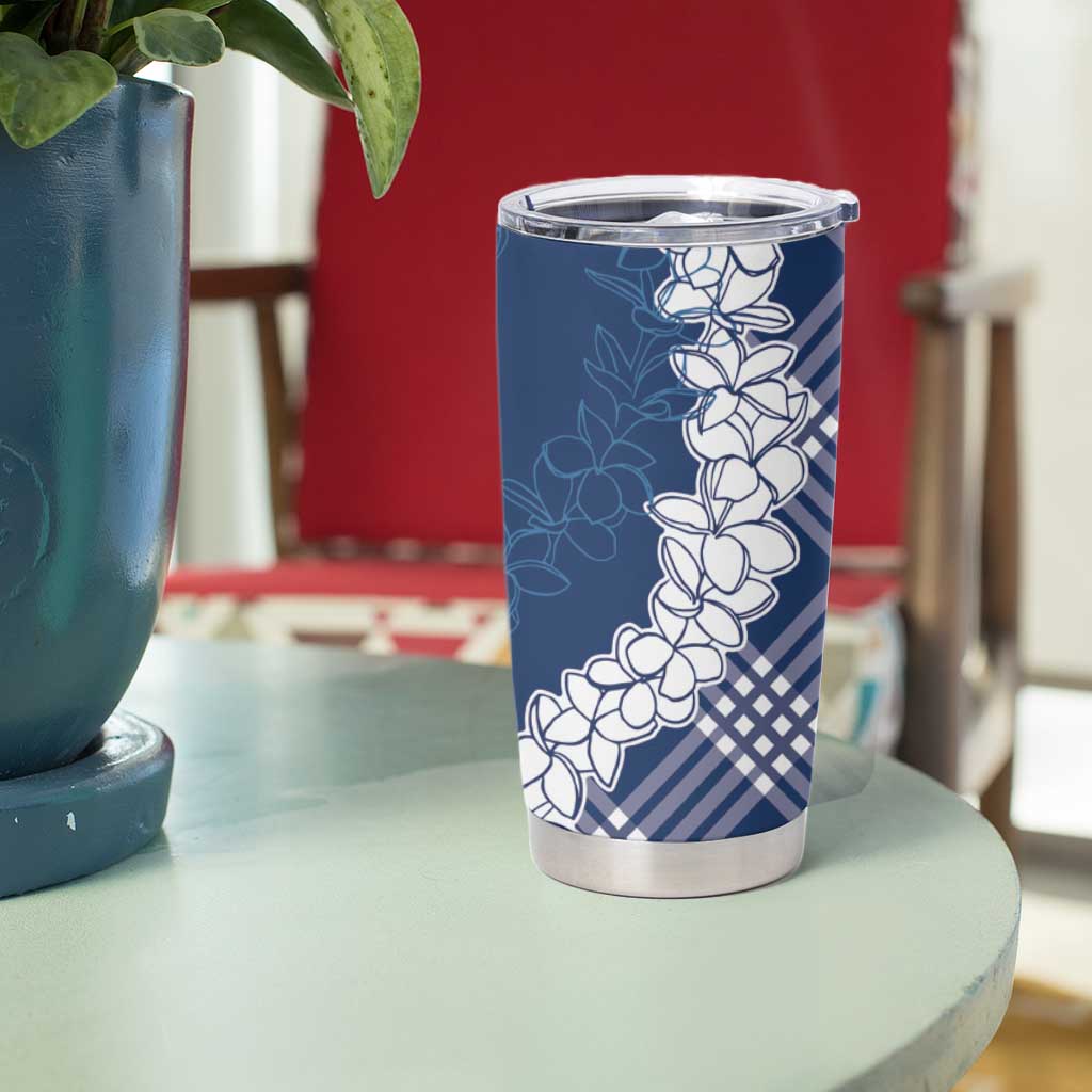 Hawaii Aloha Plumeria Lei Navy Palaka Tumbler Cup - Polynesian Pride