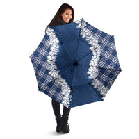 Hawaii Aloha Plumeria Lei Navy Palaka Umbrella - Polynesian Pride