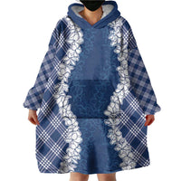 Hawaii Aloha Plumeria Lei Navy Palaka Wearable Blanket Hoodie - Polynesian Pride