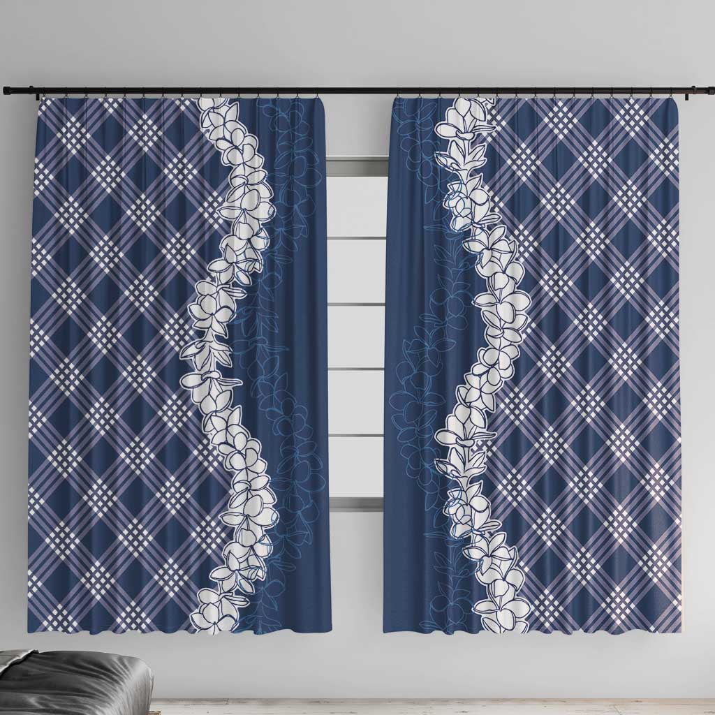 Hawaii Aloha Plumeria Lei Navy Palaka Window Curtain - Polynesian Pride