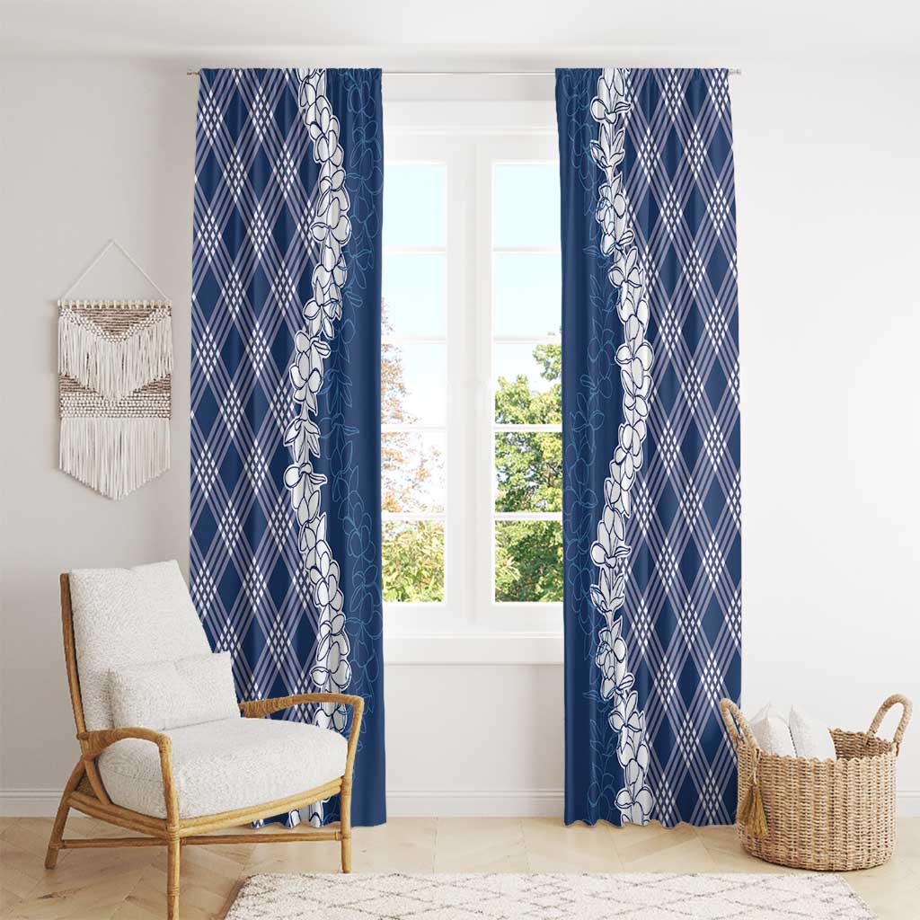 Hawaii Aloha Plumeria Lei Navy Palaka Window Curtain - Polynesian Pride