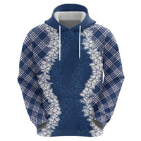 Hawaii Aloha Plumeria Lei Navy Palaka Zip Hoodie - Polynesian Pride