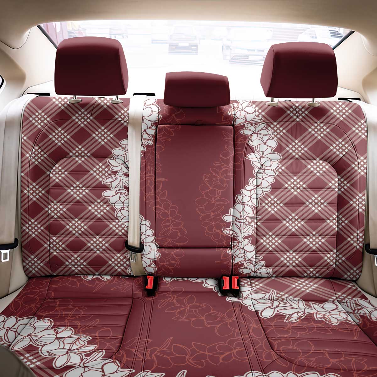 Hawaii Aloha Plumeria Lei Scarlet Palaka Back Car Seat Cover - Polynesian Pride