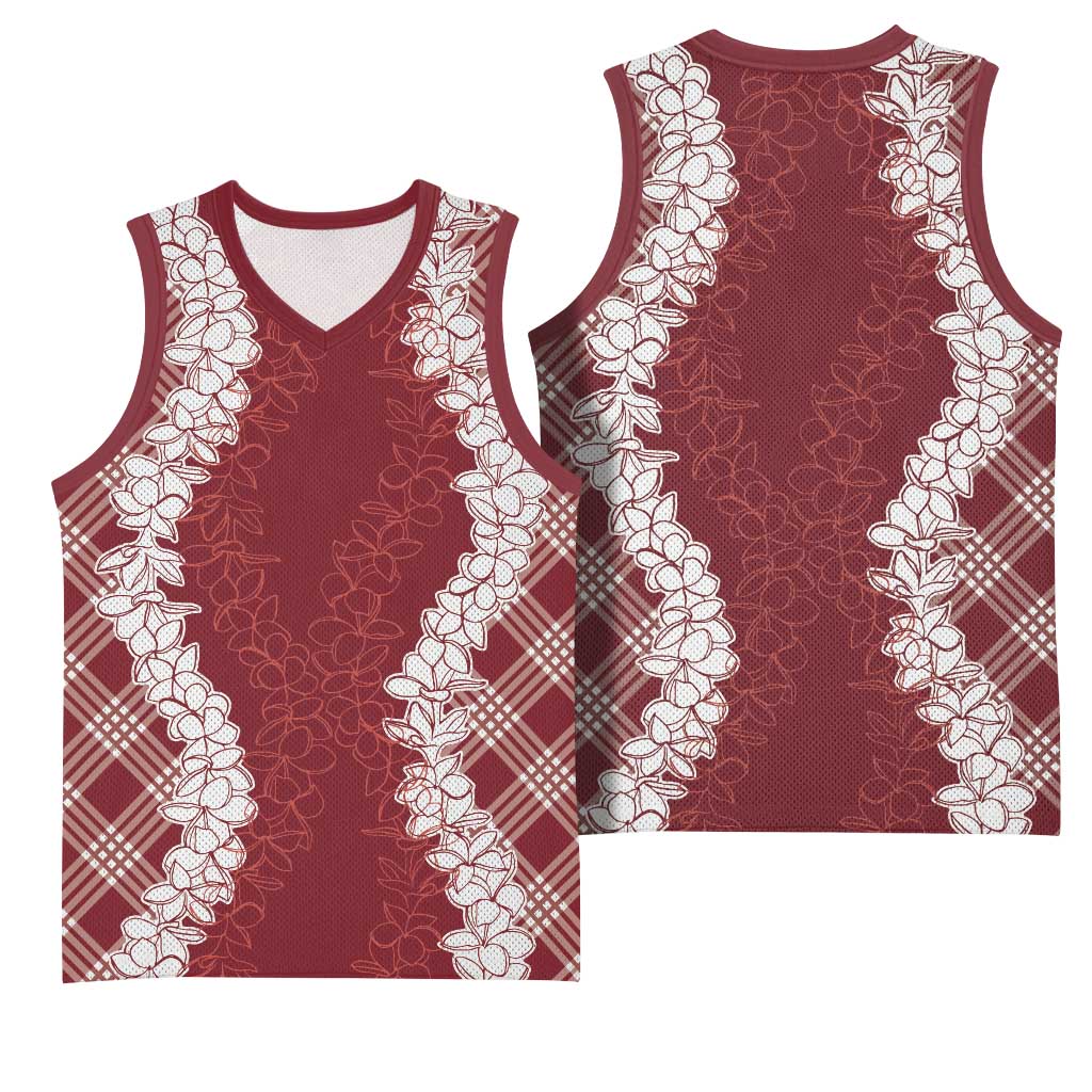 Hawaii Aloha Plumeria Lei Scarlet Palaka Basketball Jersey LT7 - Polynesian Pride